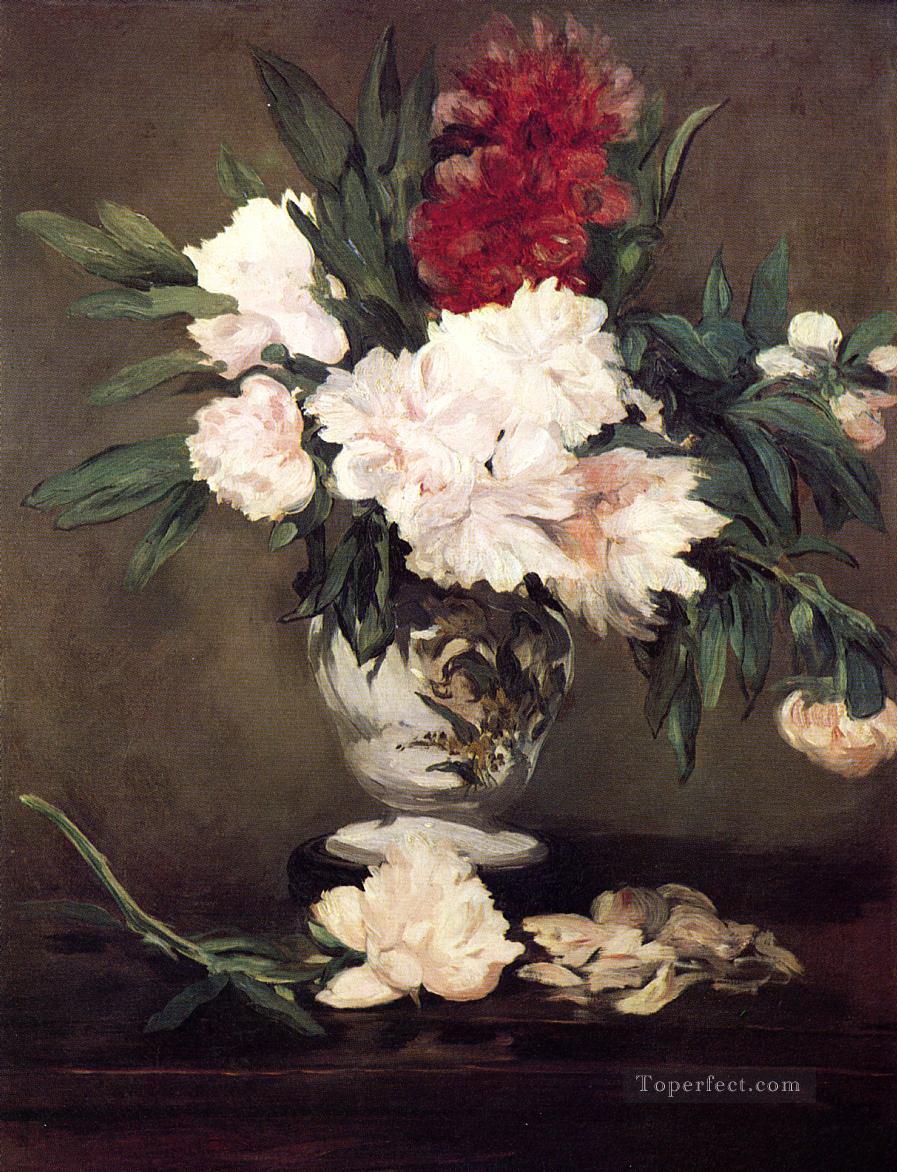 小さな台座に置かれた牡丹の花瓶 エドゥアール・マネ油絵